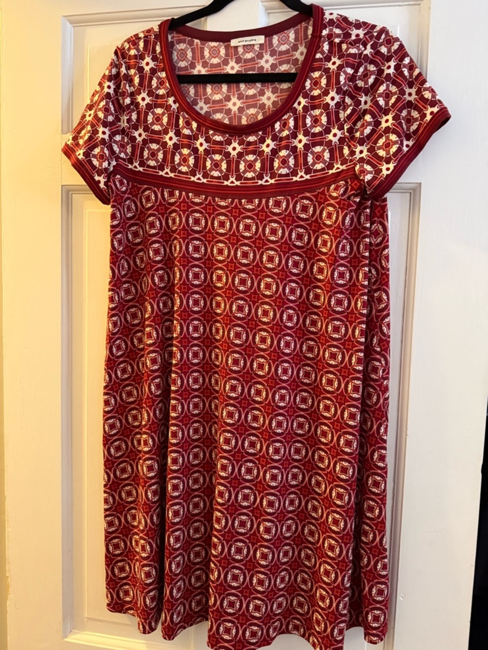 Max Studio Maroon & White Geometric Mini Dress